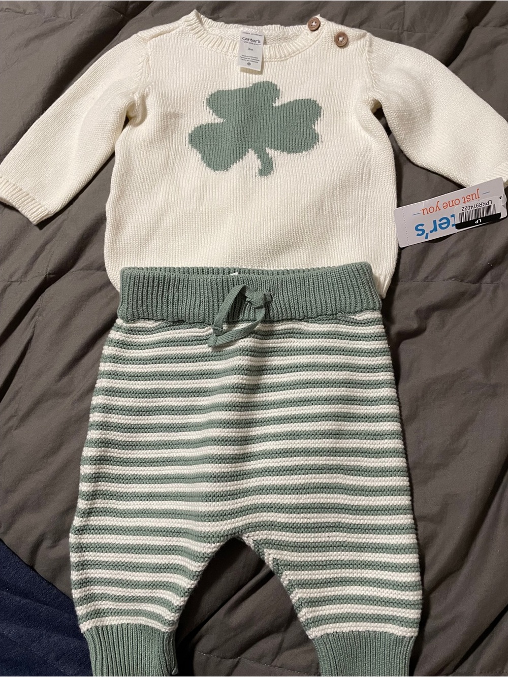 NWT Carters Shamrock Clover Knit Top & Pants St Patrick’s baby kid size 3 month